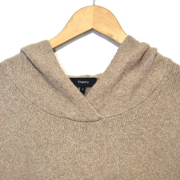Theory Alpaca Blend Hooded Kangaroo Pocket Relaxed Fit Tan Sweater Size M - Picture 3 of 12